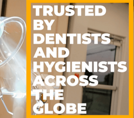 an image of an OCTOdent suction machine removing aerosols from the air with a text box next to it that says “Trusted by Dentists and Hygienists Across the Globe.