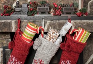stockings hanging on a fireplace